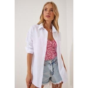 Happiness İstanbul Women's White Oversized Poplin Shirt with Buttons at the Back