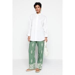 Trendyol Green Ethnic Patterned Wide Leg Woven Trousers with Elastic Back Waist