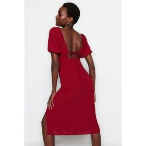 Trendyol Claret Red Fitted Midi Woven Woven Dress with Slit Back Detail