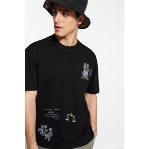 Trendyol Black Relaxed/Casual Fit Mystic Printed Short Sleeve Printed 100% Cotton T-Shirt
