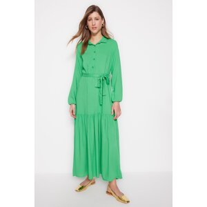 Trendyol Green Belted Half-Pass 100% viskózové tkané šaty