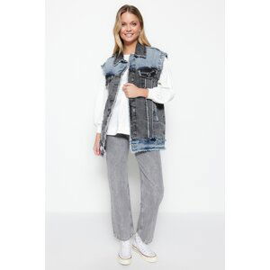 Trendyol Blue Denim Color Block Rifle Bunda