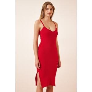 Happiness İstanbul Women's Red Strap Slit Knitted Dress