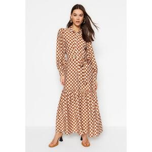 Trendyol Orange Belted Checkered Woven Shirt Dress