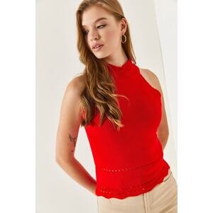 armonika Women's Red Halter Neck Hole Detailed Camisole Blouse