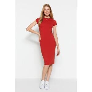 Trendyol Tile Fitted Short Sleeve Midi Cotton Stretch Knitted Dress