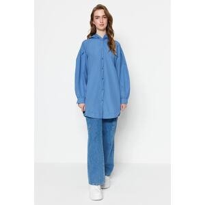 Trendyol Navy Blue Hooded Balloon Sleeve Woven Shirt