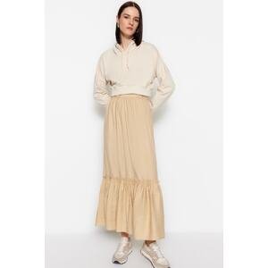 Trendyol Mink Waist Elastic Ruffle Detail Woven Skirt