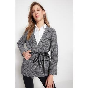 Trendyol Gray Waist Tie Detail Woven Tweed Jacket