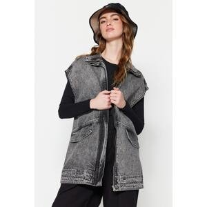 Trendyol Anthracite Denim Low Sleeve Denim Vest