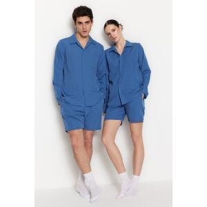 Trendyol Indigo Unisex Regular Fit Shirt Collar Woven Pajamas Set