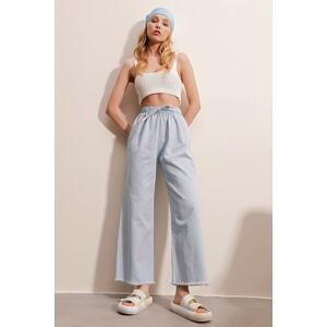 Trend Alaçatı Stili Women's Ice Blue Tasseled High Waist Palazzo Jean Trousers