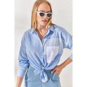 Olalook Bebe Blue Pocket Detailed Oversize Woven Shirt