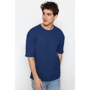 Trendyol Limited Edition Indigo Relaxed Crew Neck Short Sleeve Pocket Label Detail T-Shirt