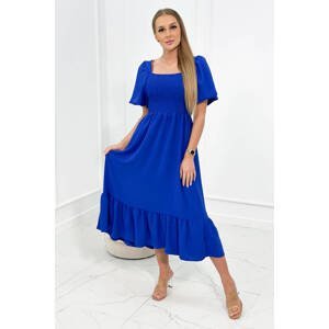 Dress with pleated neckline violet blue