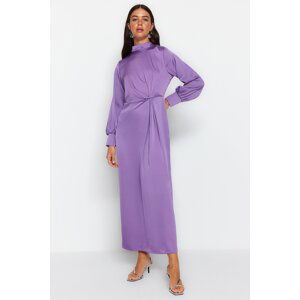 Trendyol Purple Waist Gathered Satin Evening Dress