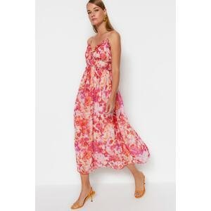 Trendyol Multi Color Floral Print A-Cut Ruffle Detail Lined Chiffon Maxi Woven Dress