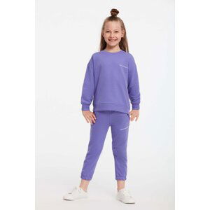 GRIMELANGE Jabor Girls Embroidered Crew Neck Comfort Purple Tracksuit Set