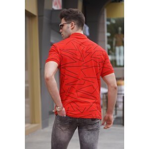 Madmext Men's Polo Collar Red Patterned T-Shirt 5817