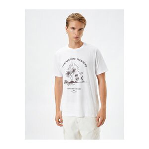 Koton Motto Printed T-Shirt Summer Themed Crew Neck Short Sleeve Cotton