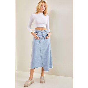 Bianco Lucci Women's Symmetrical Pattern Tasseled Denim Skirt