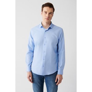 Avva Men's Blue Easy-to-Iron Classic Collar Dobby Standard Fit Normal Cut Shirt