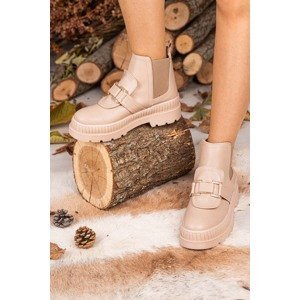 armonika Women's Beige Boots with Buckles on the Front and Elastic Sides