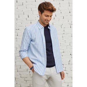 AC&Co / Altınyıldız Classics Men's Blue-White Slim Fit Slim Fit Hidden Button Collar Cotton Shirt
