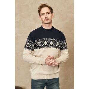 AC&Co / Altınyıldız Classics Men's Navy Blue-Beige Standard Fit Normal Cut Half Turtleneck Raised Soft Textured Knitwear Sweater