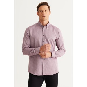 ALTINYILDIZ CLASSICS Men's Claret red Slim Fit Slim Fit Shirt with Concealed Buttons Collar Cotton Dobby Shirt