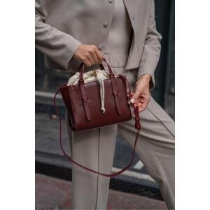 Madamra Burgundy Women's Woven Fabric Knee Closure Lined Bag