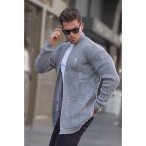 Madmext Gray Basic Knitted Cardigan with Torn Detailed 6309