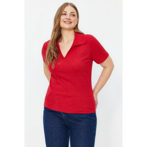 Trendyol Curve Red Ribbed Knitted Blouse