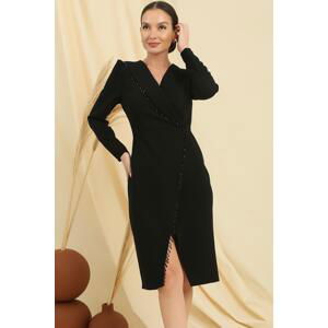 By Saygı Double Breasted One Collar Bead Detail Half Lined Wrap Dress