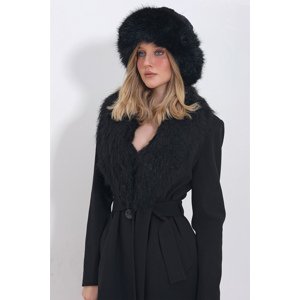 Trend Alaçatı Stili Women's Black Faux Für Flared Hat