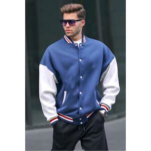 Madmext Navy Blue Oversize Printed College Jacket 6153