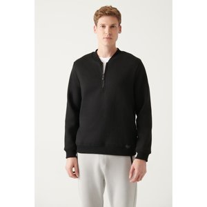 Avva Men's Black Half Zipper Cotton Standard Fit Regular Cut Sweatshirt