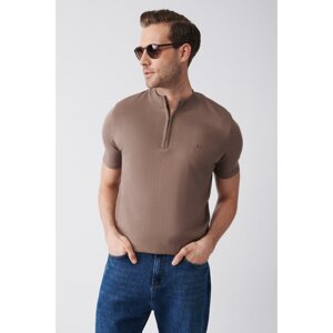 Avva Men's Mink Zippered Polo Collar Standard Fit Normal Cut Knitwear T-shirt
