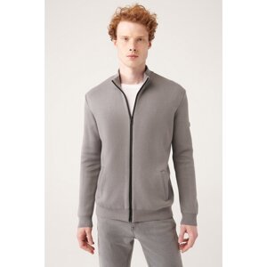 Avva Men's Gray High Neck Zippered Standard Fit Normal Cut Knitwear Cardigan