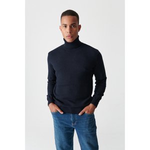Avva Men's Navy Blue Turtleneck Jacquard Sweater