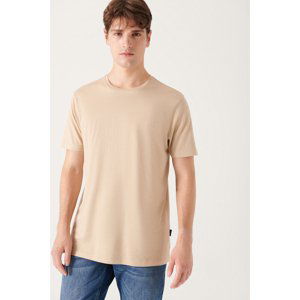 Avva Men's Beige Ultrasoft Crew Neck Cotton Slim Fit Slim Fit T-shirt