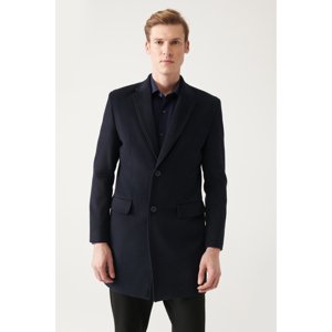 Avva Men's Navy Blue Slit Woolen Cachet Comfort Fit Relaxed Cut Coat