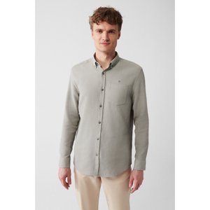 Avva Men's Gray 100% Cotton Buttoned Collar Pocket Standard Fit Normal Cut Shirt