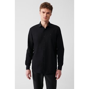 Avva Men's Black Classic Collar See-through See-through Cotton Slim Fit Slim Fit Shirt