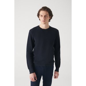 Avva Men's Navy Blue Double Collar Detailed Textured Cotton Regular Fit Knitwear Sweater