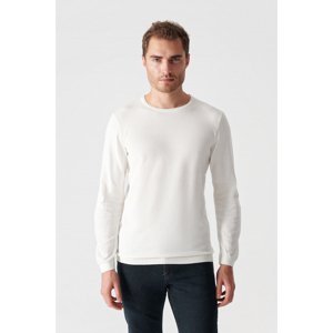 Avva Men's White Crewneck Jacquard Sweater