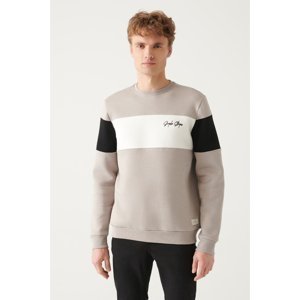 Avva Men's Stone Crew Neck 3 Thread Fleece Block Color Printed Standard Fit Regular Cut Sweatshirt
