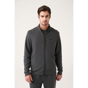 Avva Men's Anthracite Soft Touch Stand-Up Collar Front Zipper Comfort Fit Sweatshirt