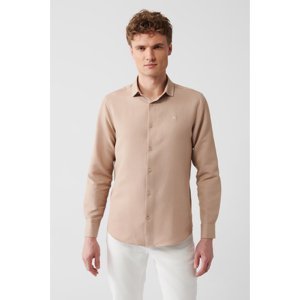 Avva Men's Beige Easy-Iron Classic Collar Embossed Cotton Slim Fit Slim Fit Shirt