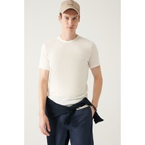 Avva Men's White Crew Neck Regular Fit Ribbed Knitwear T-shirt